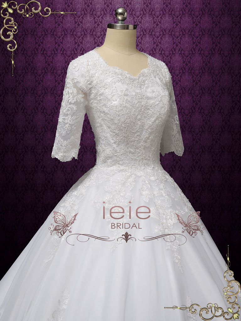 Modest Lace Ball Gown Wedding Dress With Sleeves Chester 3616