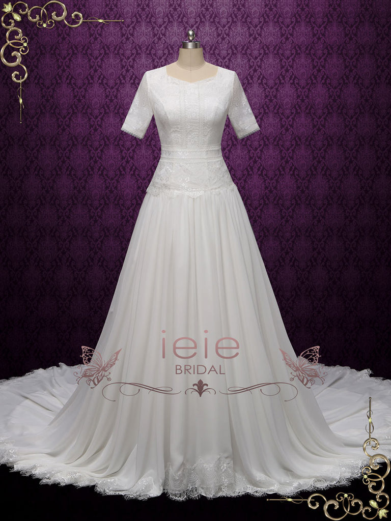 Modest Short Sleeves Lace Wedding Dress Louise 7343