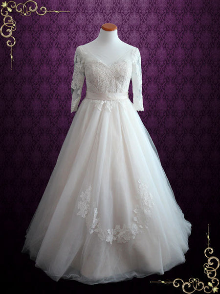 Illusion Lace Princess Ball Gown  Wedding  Dress  with 