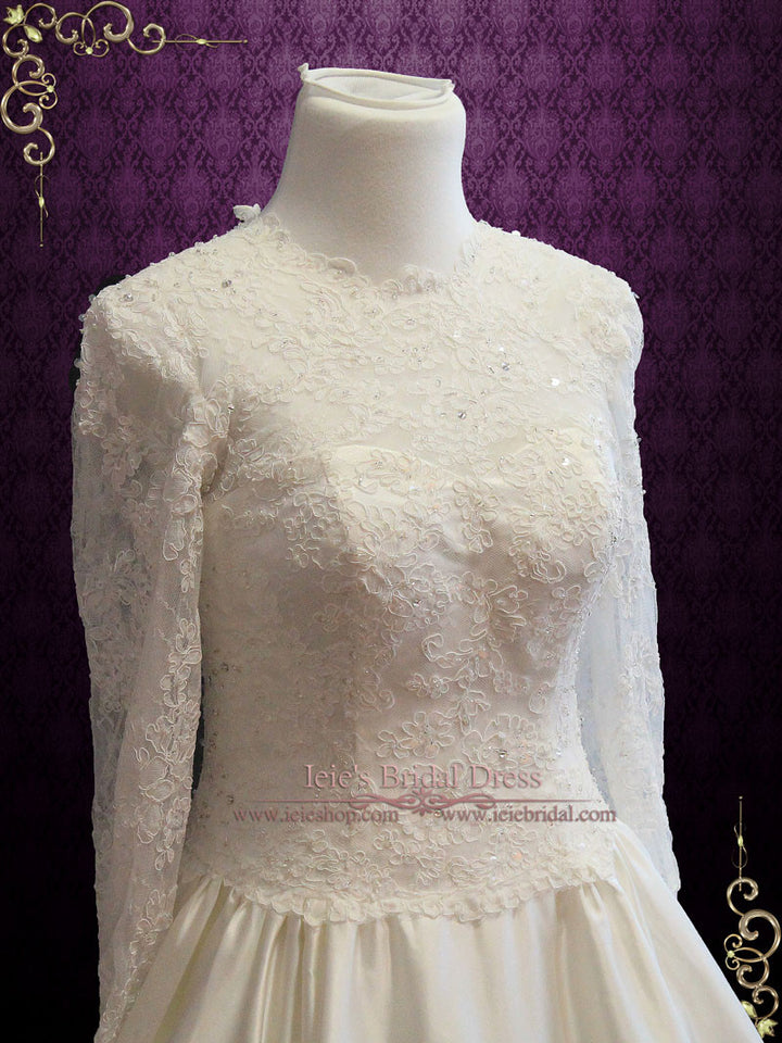 Victorian Style Modest Long Sleeves Lace Wedding Dress With High Lace Ieie Bridal 1665