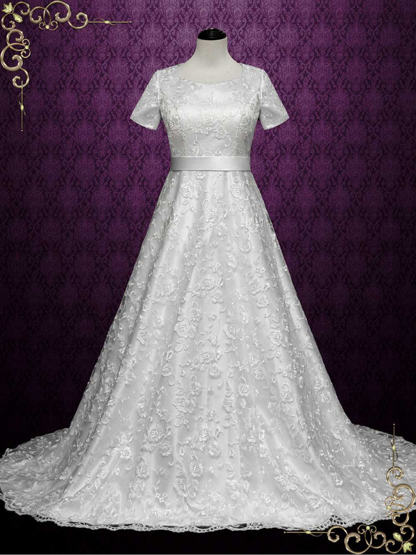 Modest Fitted A-line Lace Wedding Dress with Long Sleeves