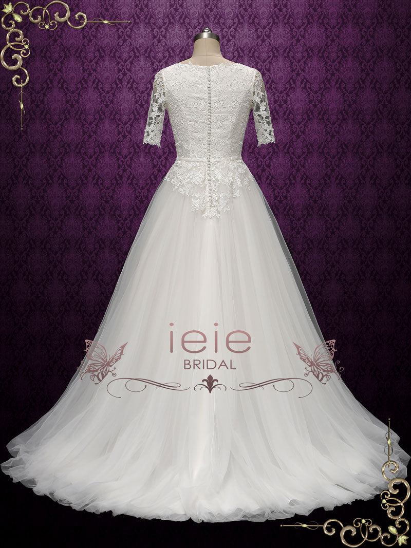 Modest Lace Wedding Dress With Short Sleeves Elyse Ieie 0245