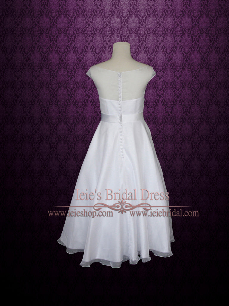 Modest Retro Short White Wedding Dress with Silver Sash HERA