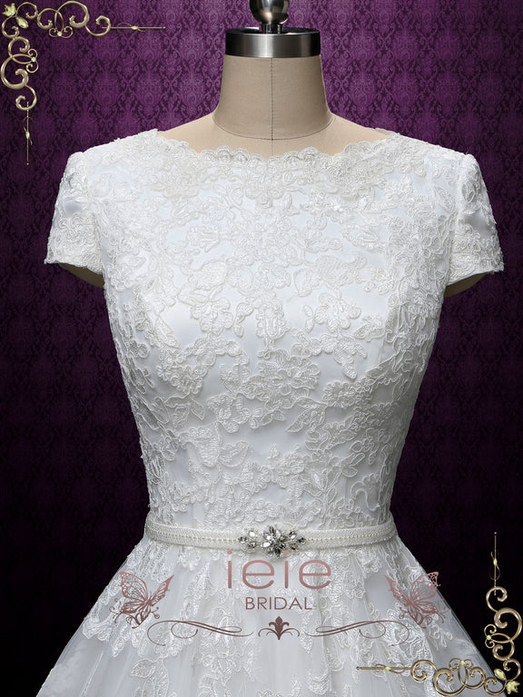 Modest Lace Wedding Dress With Short Sleeves Abigail Ieie Bridal 4163