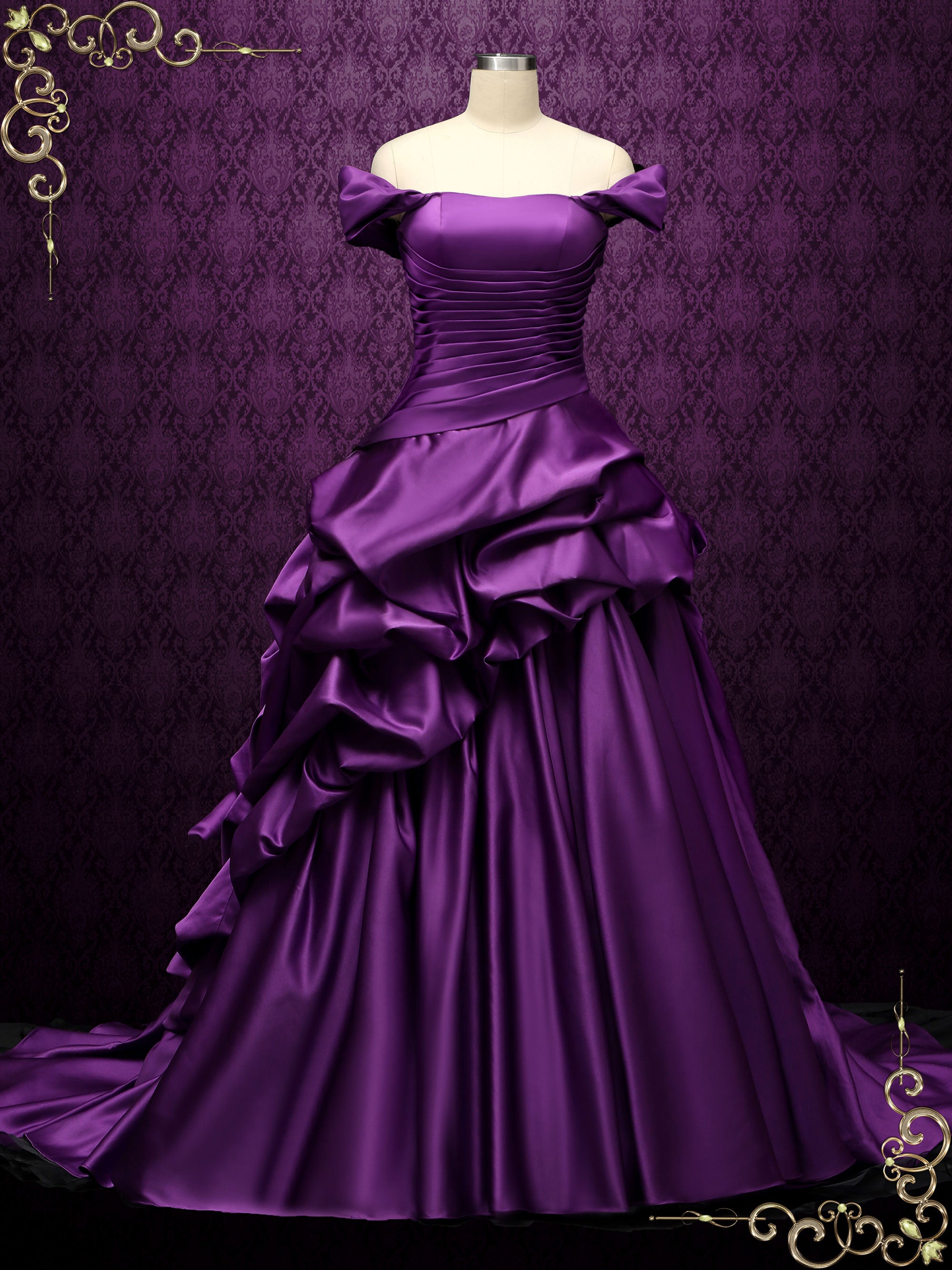 purple and black gown