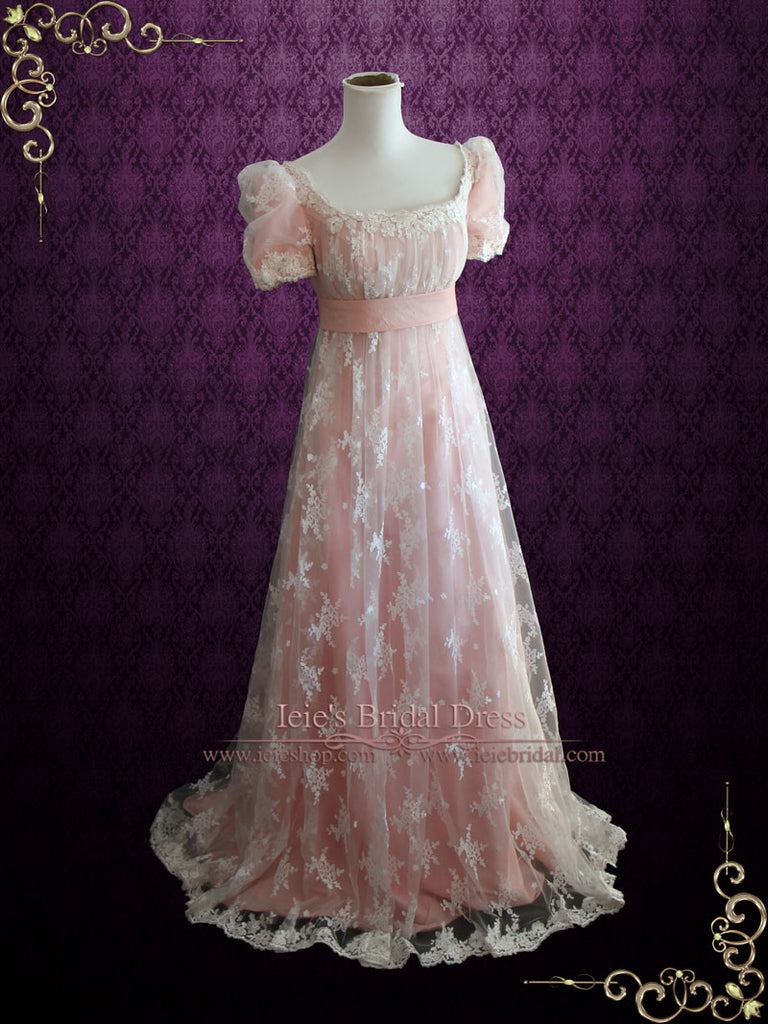 Pink Lace Regency Style Ball Gown Wedding Dress | Helena