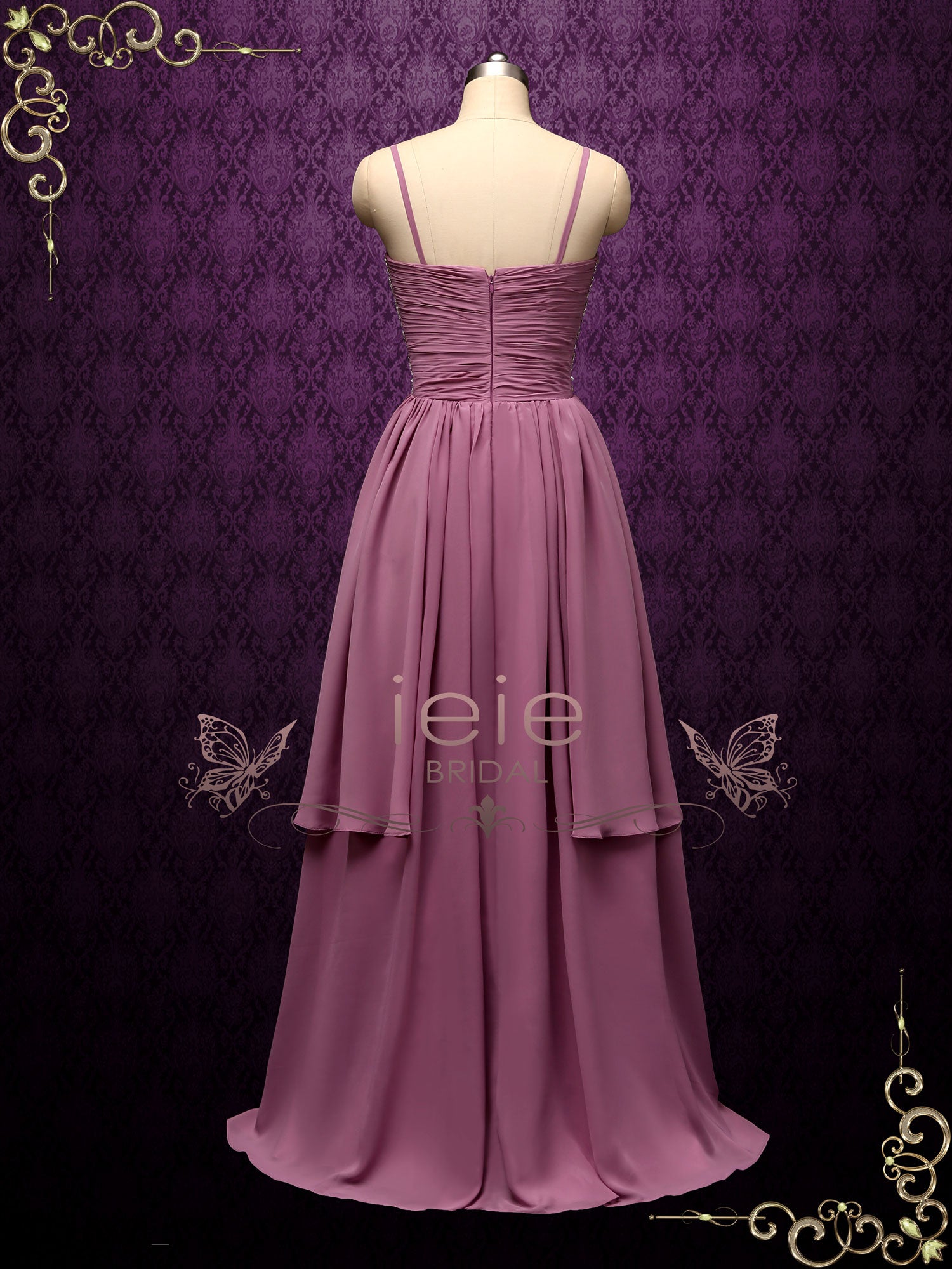 Purple Chiffon Wedding Dress with Beaded Bodice SOFINA – ieie Bridal