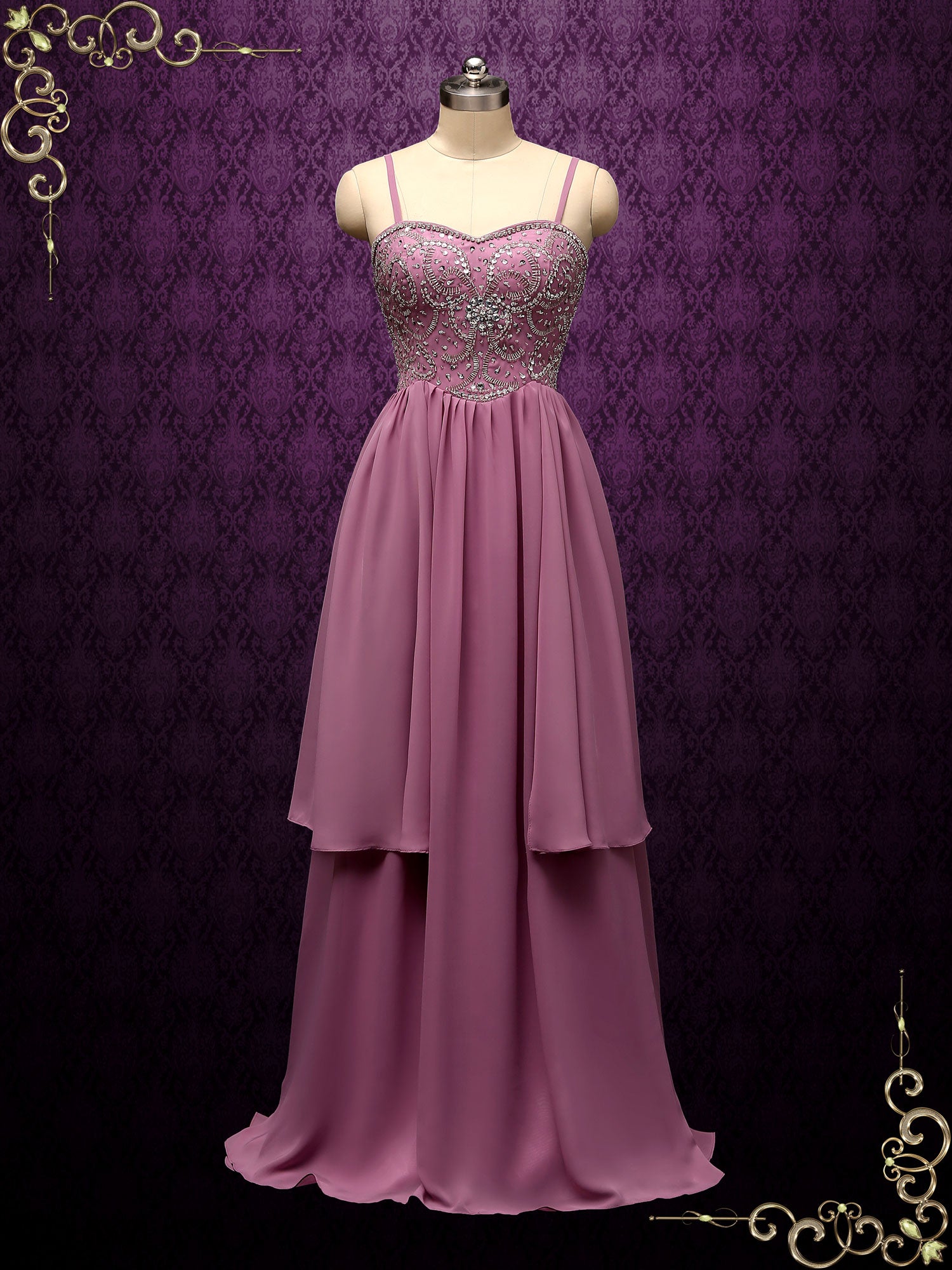 Purple Chiffon Wedding Dress with Beaded Bodice SOFINA – ieie Bridal