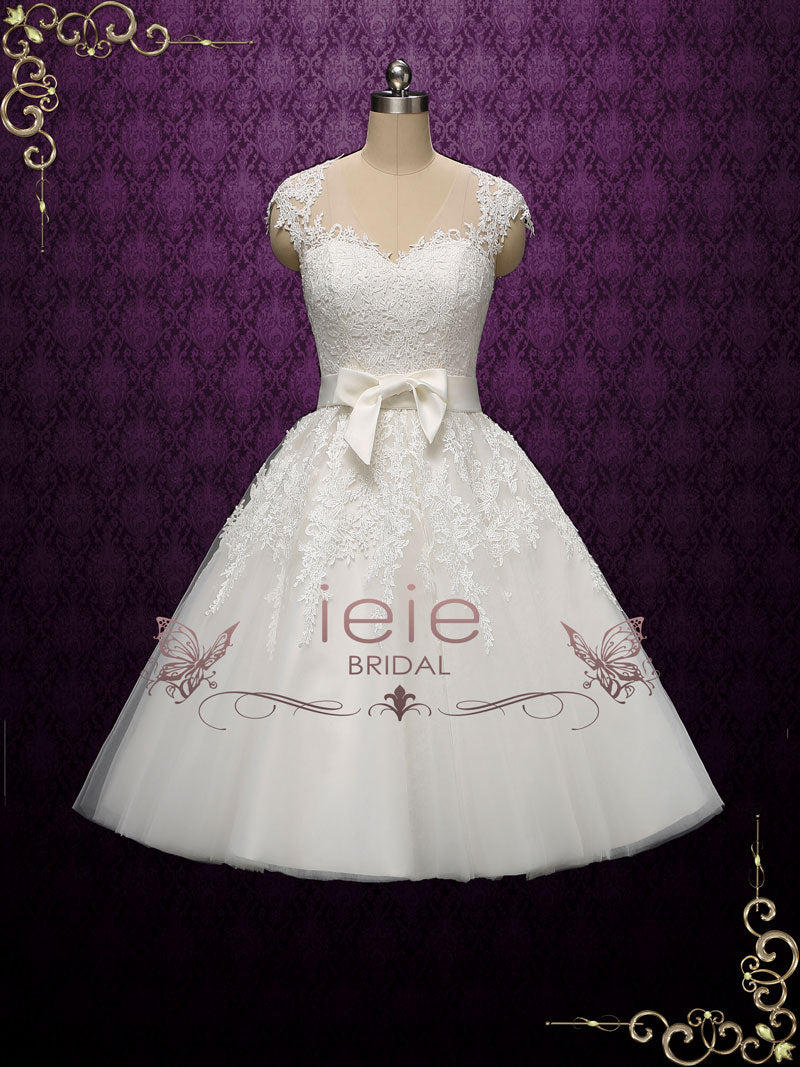 Retro Vintage Tea Length Lace Wedding Dress KLARA – ieie Bridal