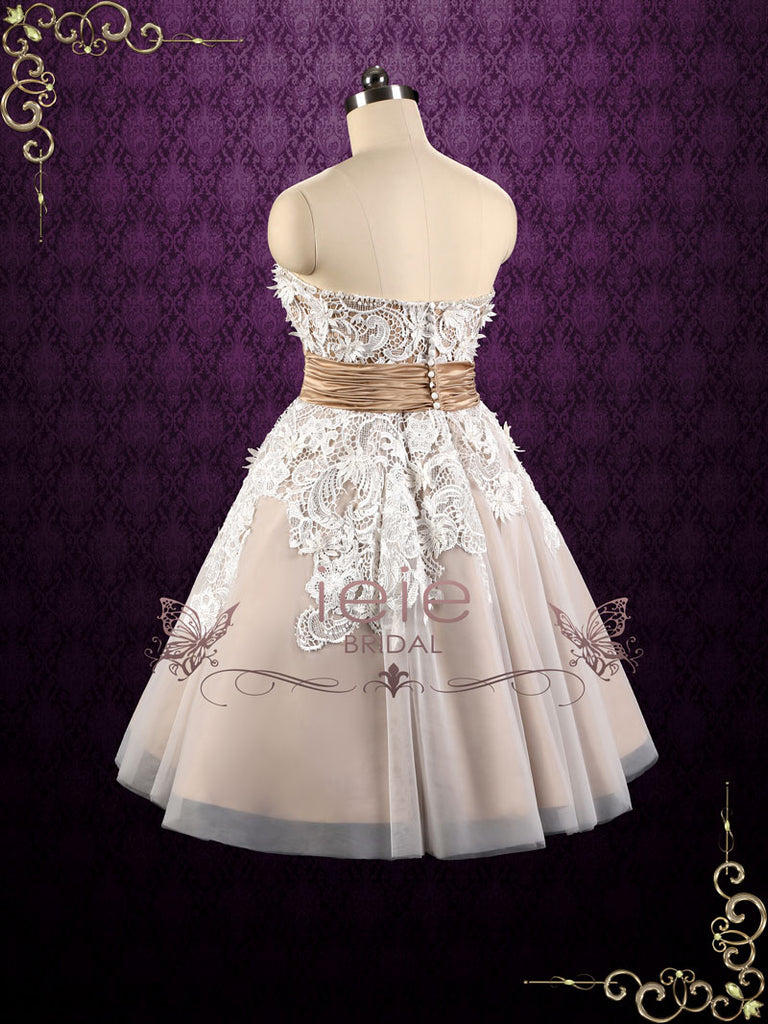 Vintage StyleTea Length Strapless Tulle Wedding Dress