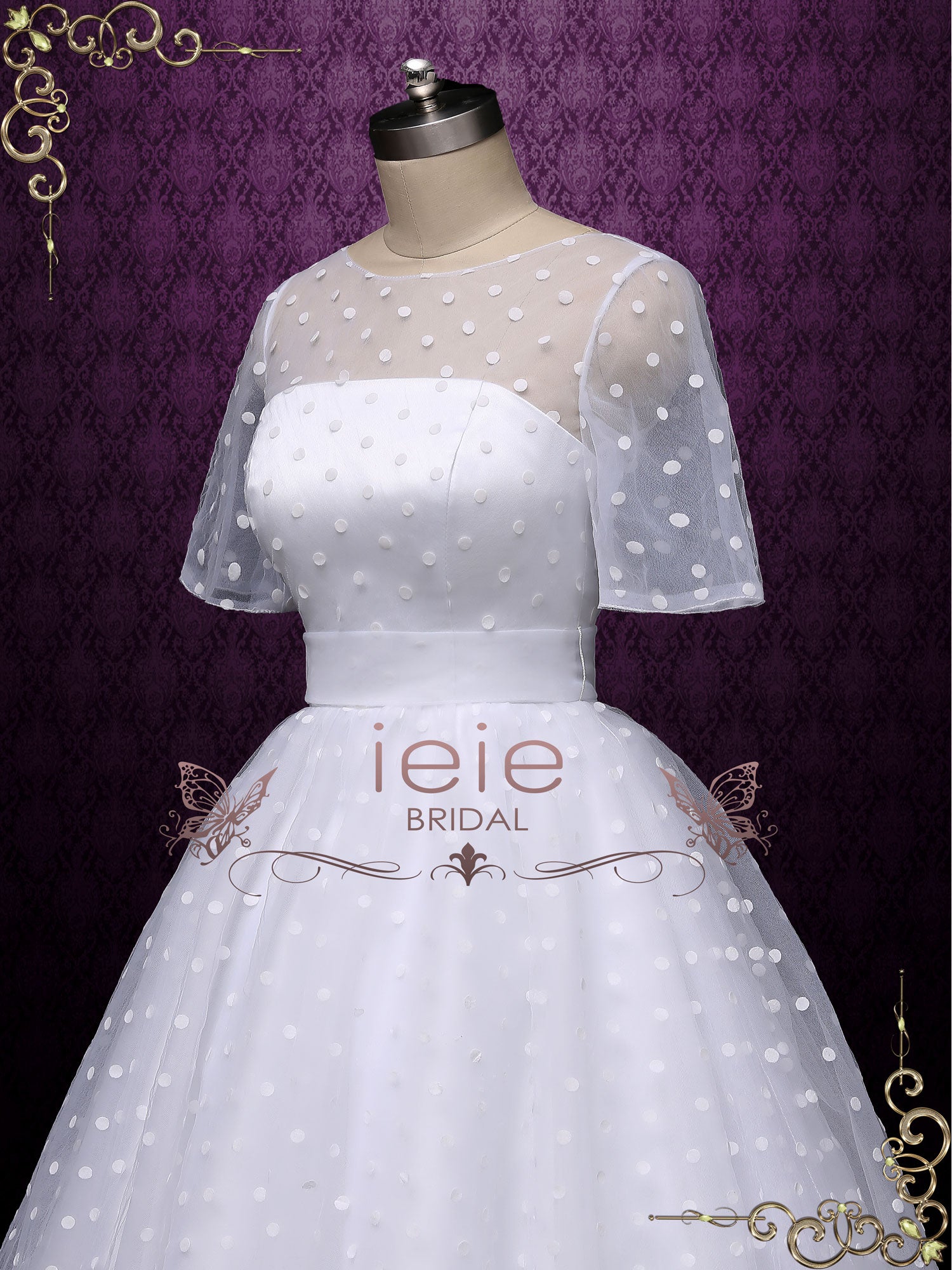 Retro Tea Length Wedding Dress With Polka Dot Bridget Ieie Bridal 