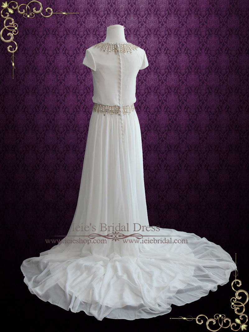 Simple Yet Elegant Chiffon Wedding Dress with Cap Sleeves LEA – ieie Bridal