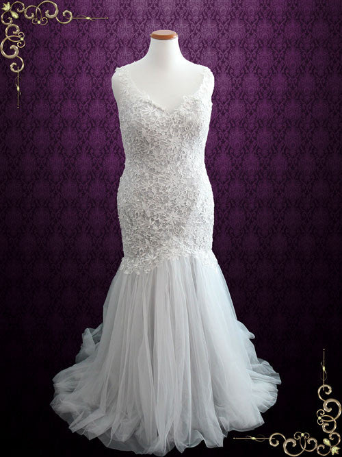 illusion fit and flare wedding dress