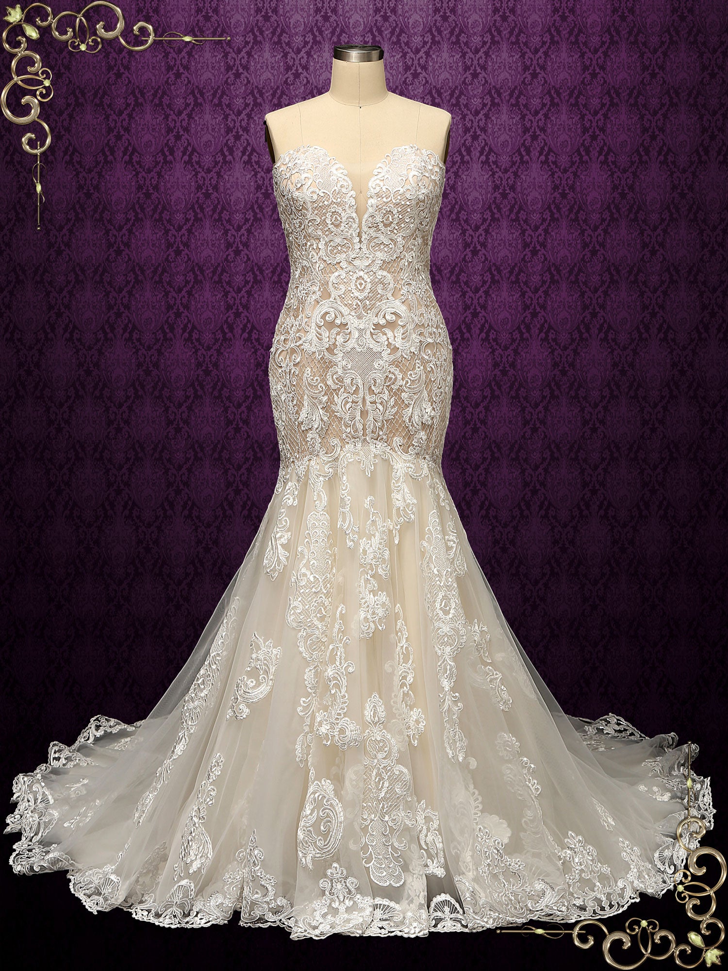 Luxurious Strapless Lace Mermaid Wedding Dress Alessia 8947