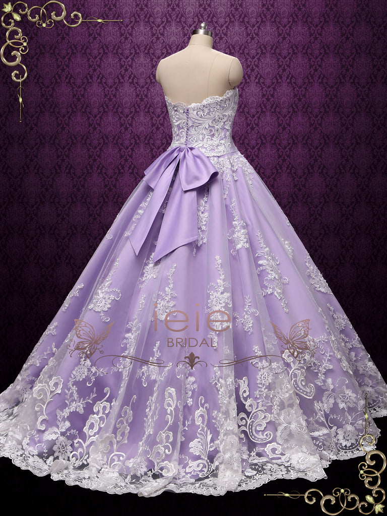 Lilac Strapless Princess Lace Ball Gown Wedding Dress August 