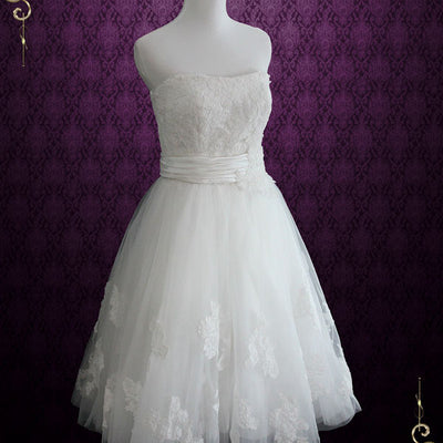Strapless Short Knee Length Lace Wedding Dress | Claire – ieie