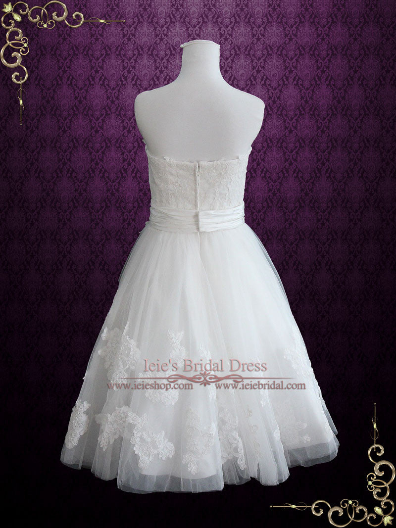 Strapless Short Knee Length Lace Wedding Dress | Claire – ieie Bridal