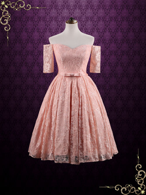 pink lace tea length dress