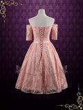 Strapless Tea Length Pink Lace Formal Dress | Brandi