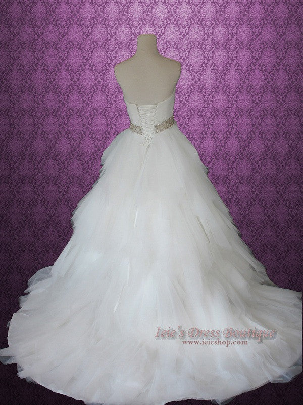 Strapless Princess Ball Gown Wedding Dress With Tulle Layered Ruffles 
