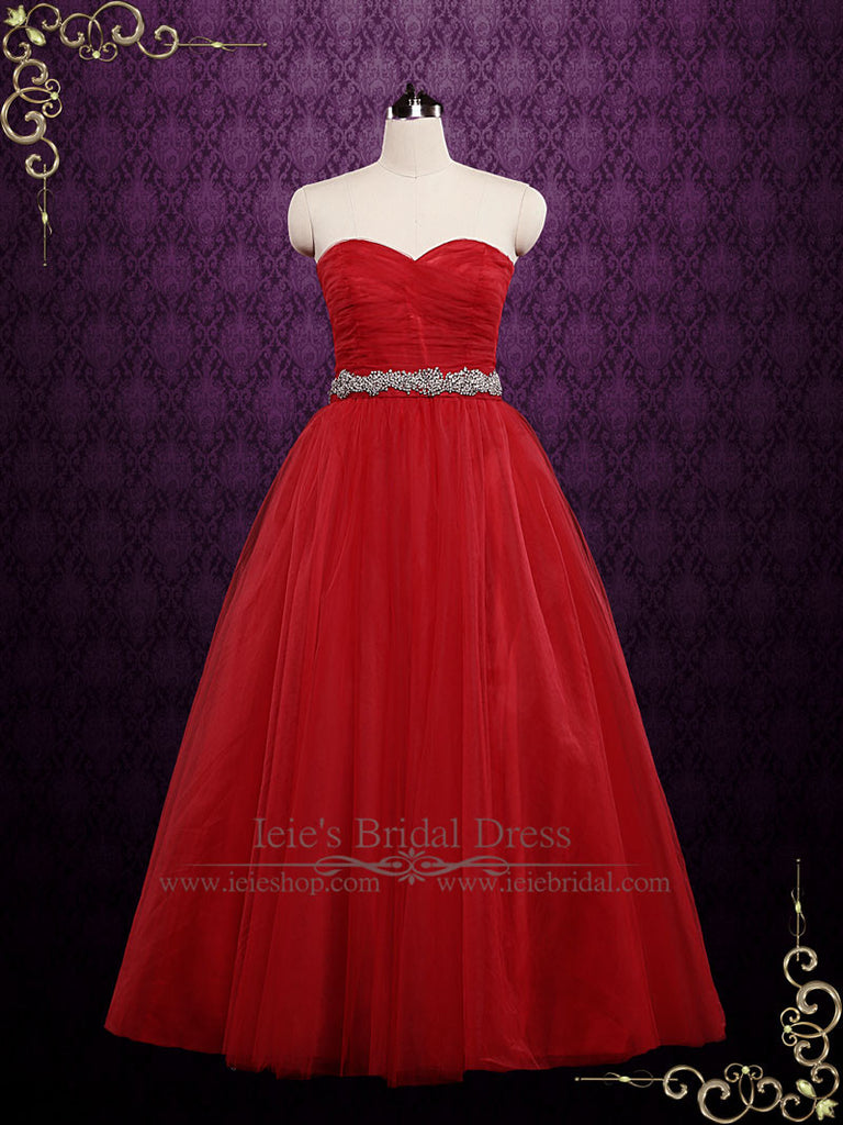 red tulle ball gown