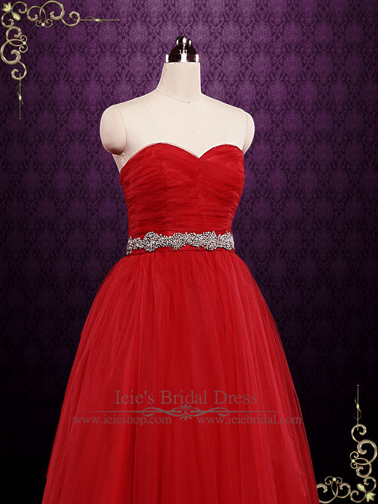 red tulle wedding dress