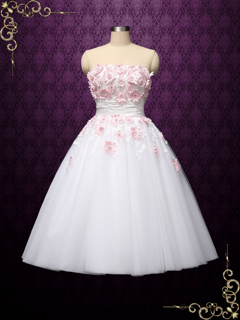 pink tea length wedding dress