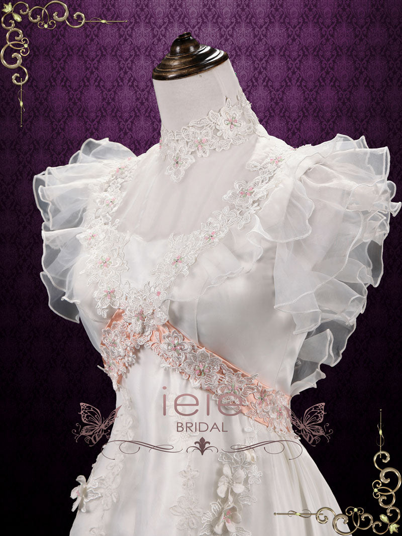 Vintage Victorian Style Short  Lace Wedding  Dress  Alma 