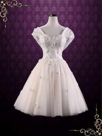Vintage Inspired Short Tea Length Lace Wedding Dress | Rosie – ieie Bridal
