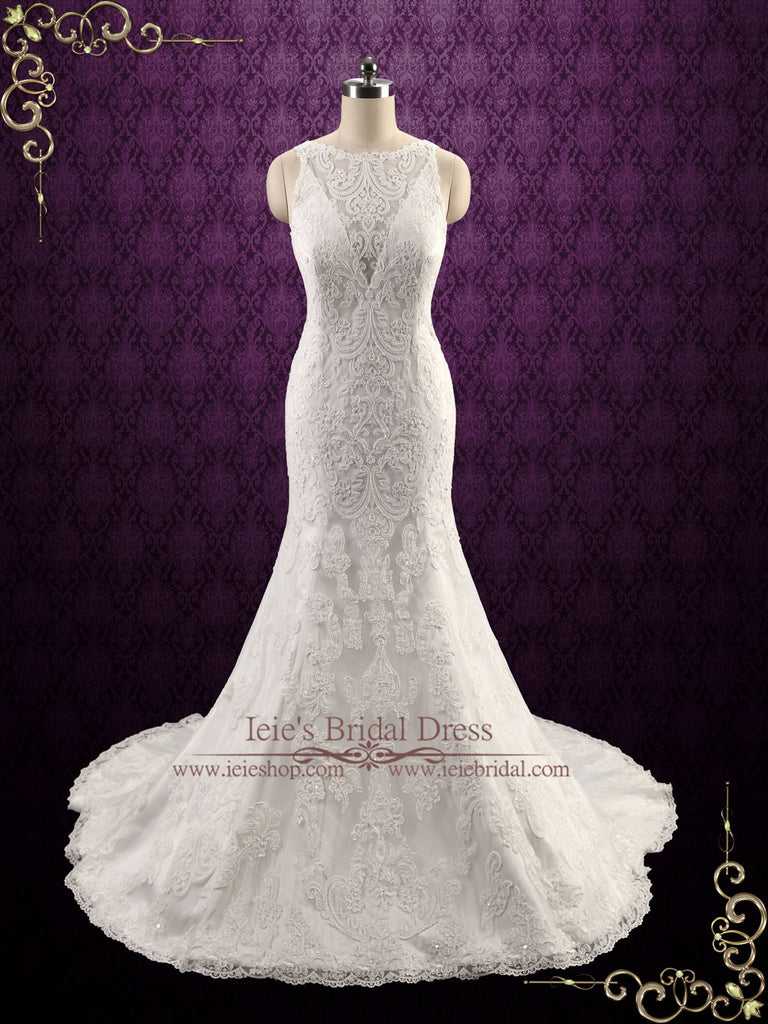 Exquisite Lace Fit and Flare Wedding Dress with Illusion Neckline JAMI