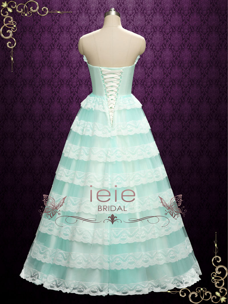 Vintage Style Strapless Turquoise Wedding Dress | Kimmie – ieie Bridal