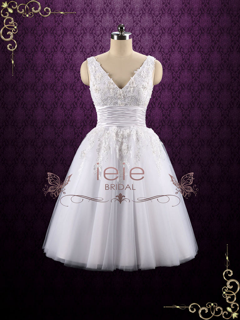 Retro Tea Length Lace Wedding Dress | Teresa