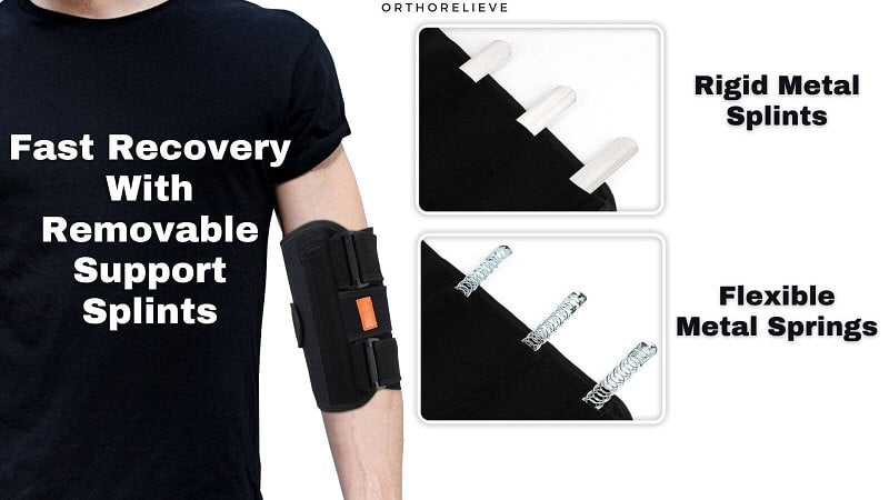 ElbowMate includes removable support splints and springs made from metal for additional support..