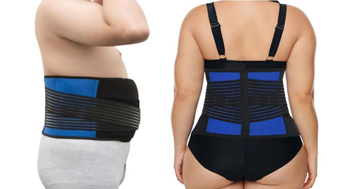Image of a plus sized man and woman wearing the LumbarExtreme back brace.