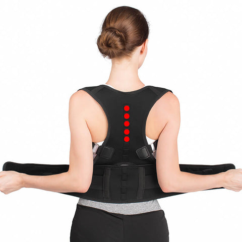 Magnets are placed at both the thoracic and lumbosacral regions to relieve pain and promote blood circulation.