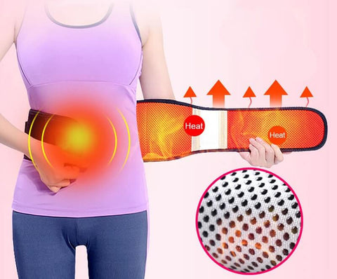 The Thermotherapy belt includes self heating pads that wrap around to the front, allowing you to treat stomach cramps as well.