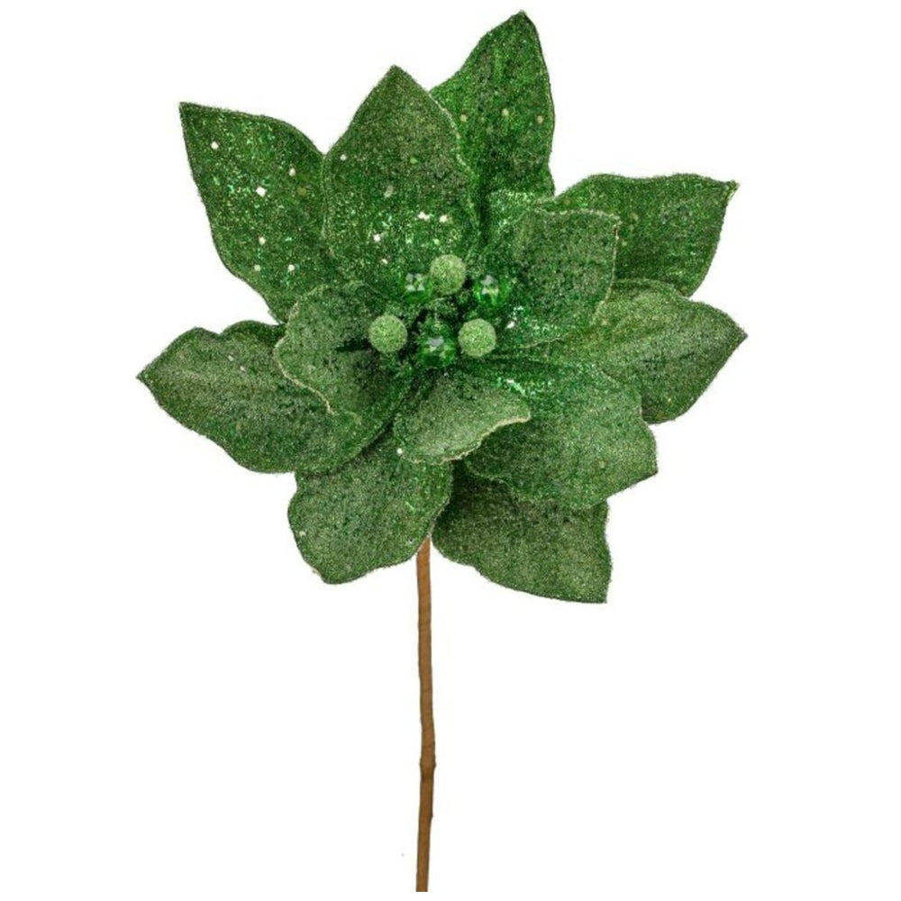 Flor Artificial de Nochebuena Bolita Y Diamantina Verde 55 Cm – Tú Mandas