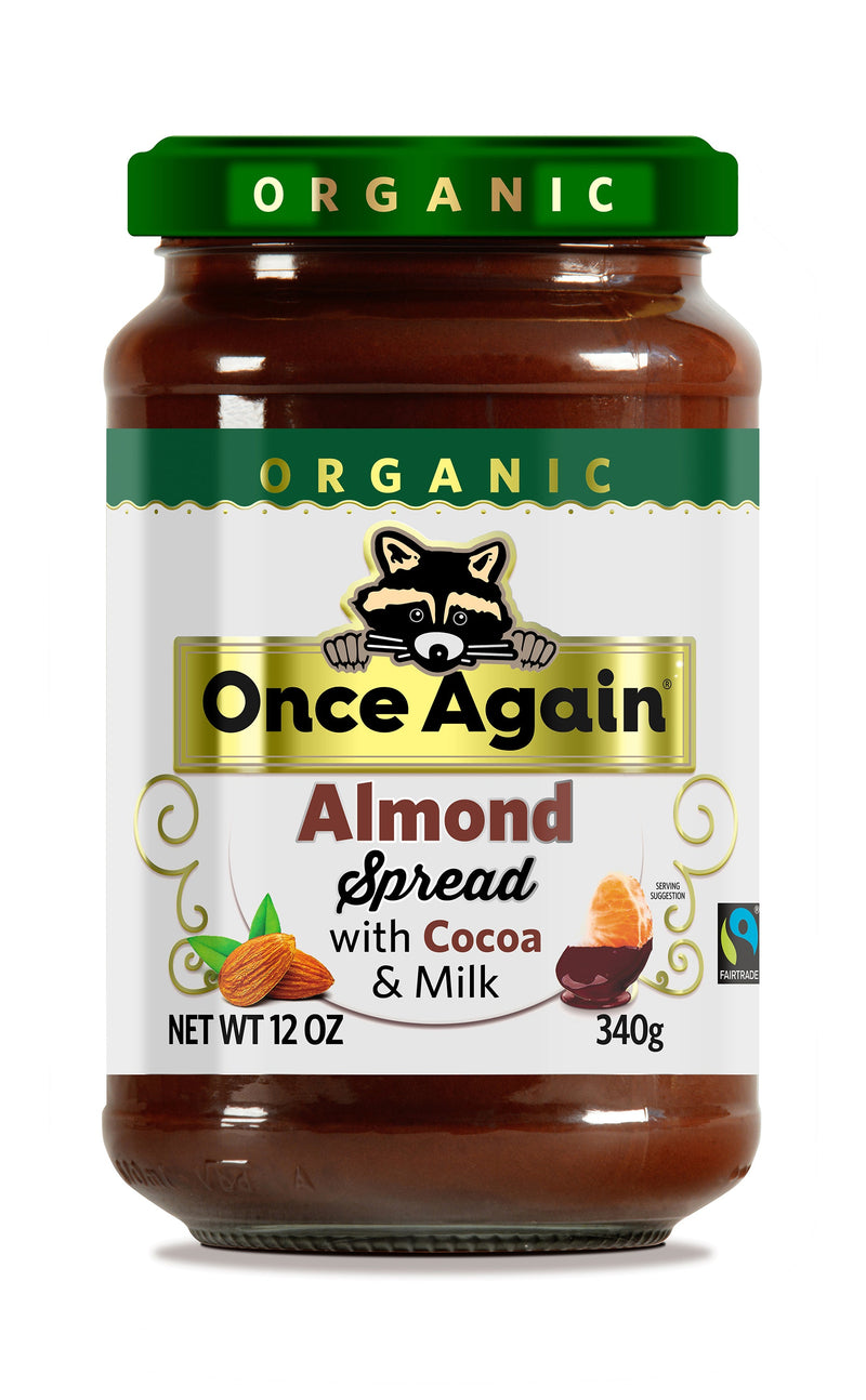 Once Again Chocolate Spread 12oz Glass Jar / Each Organic Almond Spread with Milk Chocolate - 12 oz
