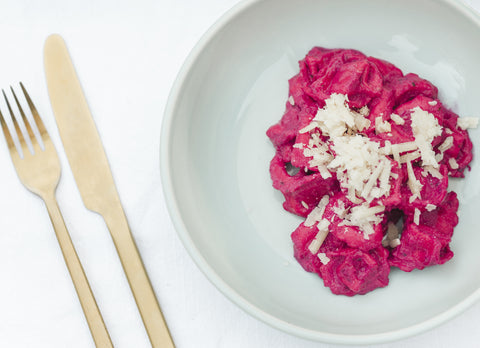 Image of the tortellini with beet sauce recipe by Les Belles Combines