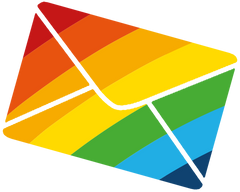 An illustration of an envelope coloured in like a rainbow.