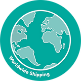 White illustration of a globe with text 'Worldwide Shipping'
