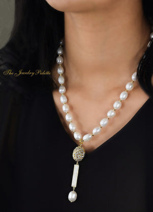Stella white pearl and druzy choker necklace - The Jewelry Palette