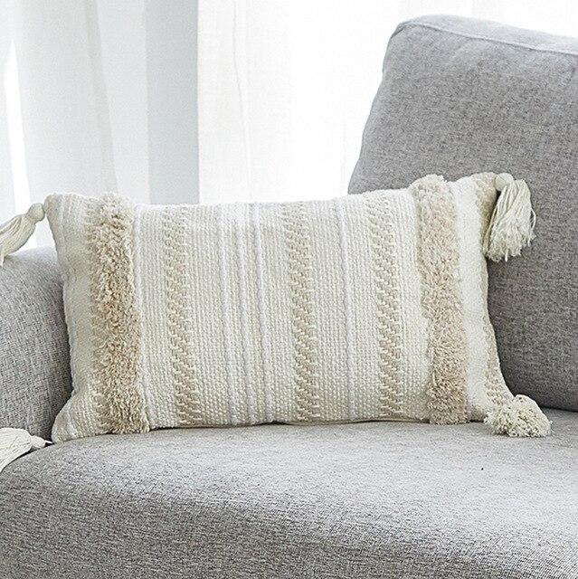 Neutral Tufted Tassel Cushion Cover Collection Portland Selections