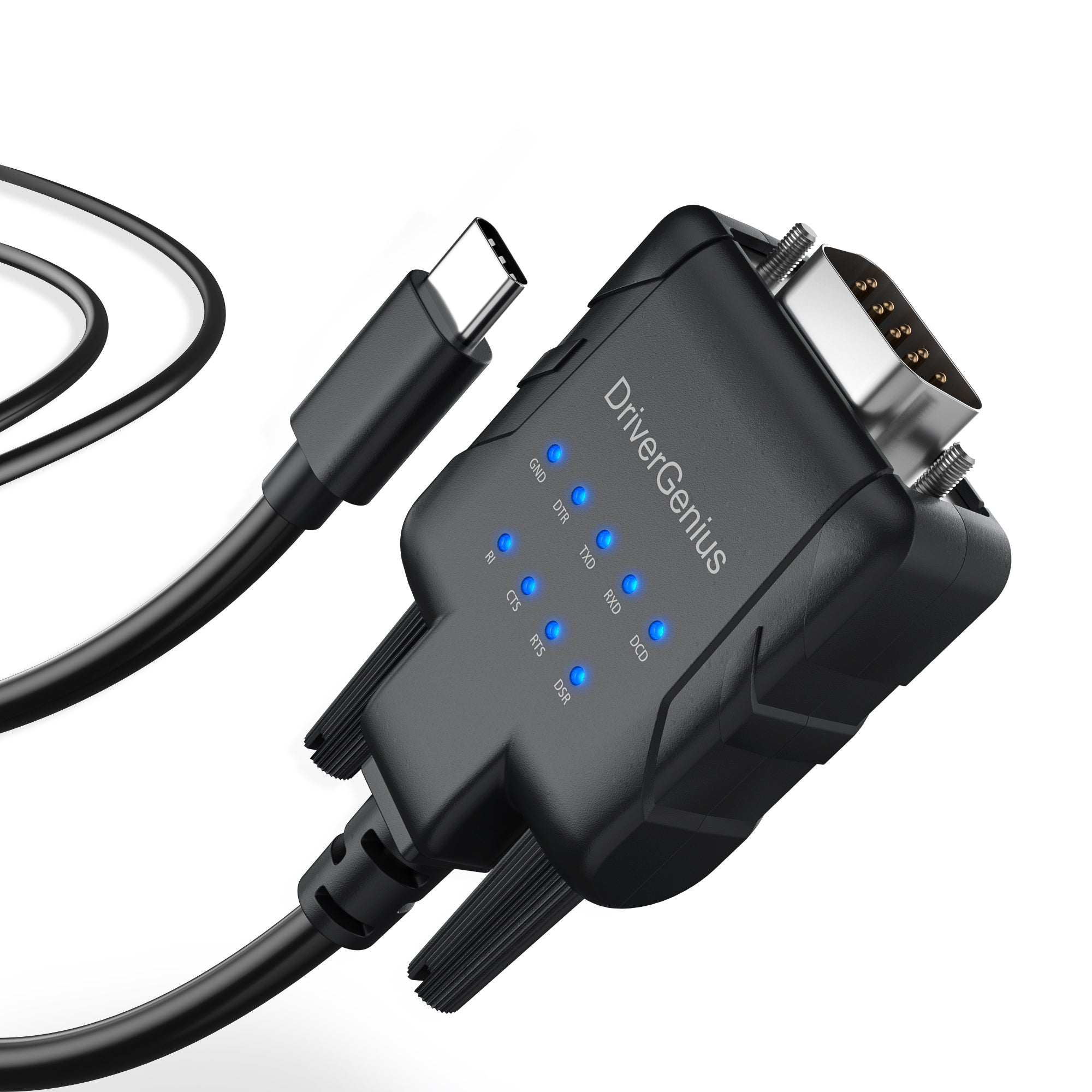 DriverGenius SerialPulseX Series USB-C to RS-232 Converter w/ 9-LED Indicator (USB232A-E-C)