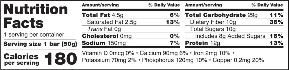 Blueberry and Vanilla No Nuts Nutrition Facts