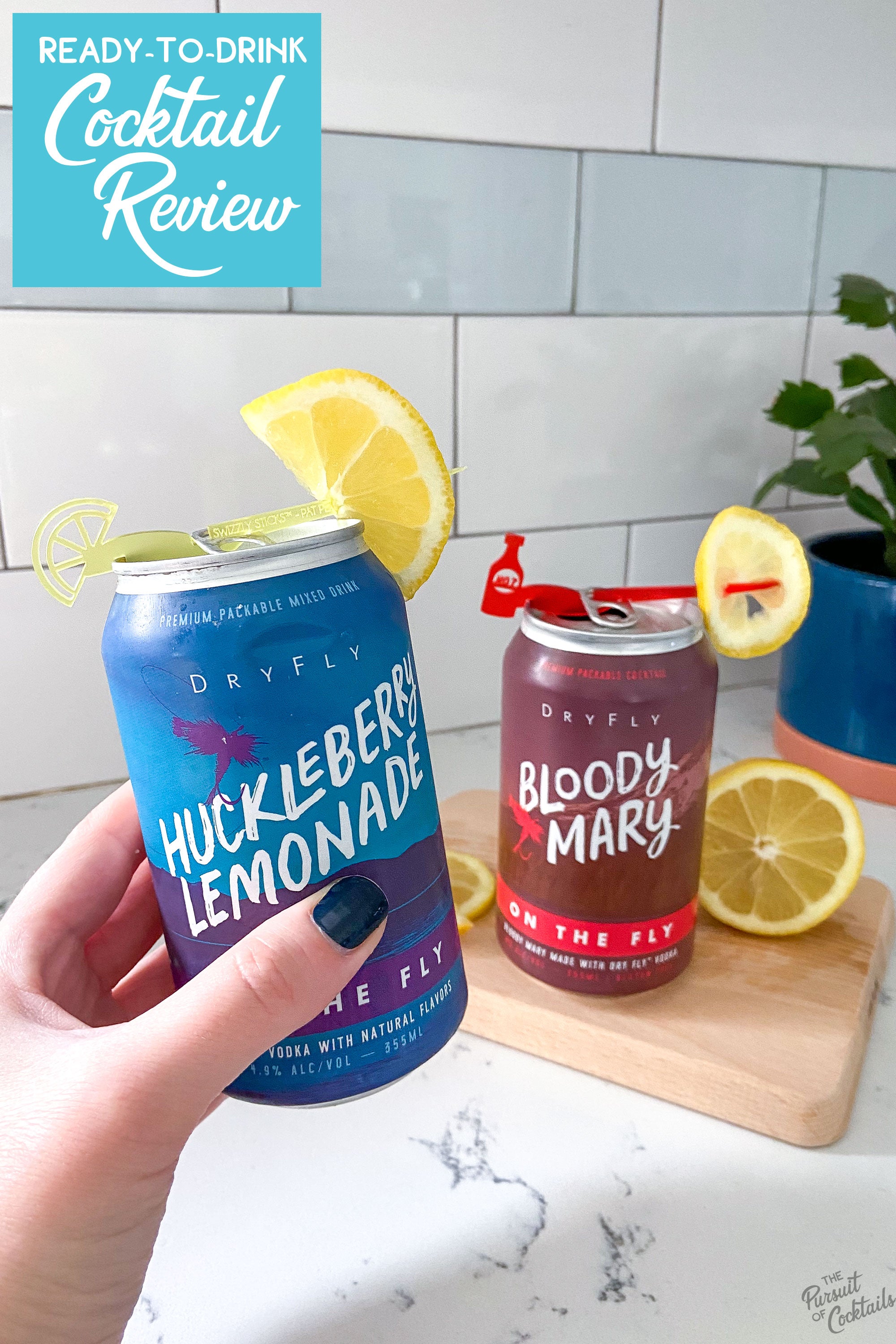 Dry Fly Distilling canned cocktail review of their Huckleberry Lemonade and Bloody Mary cocktails
