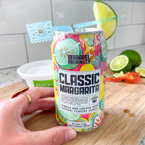 10 Barrel Brewing Classic Margarita with Swizzly Stick and lime wedge garnish