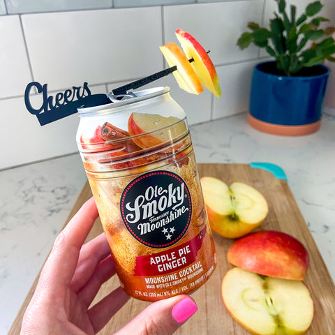 Ole Smoky Moonshine Apple Pie Ginger canned cocktail styled with Swizzly Stick from The Pursuit of Cocktails