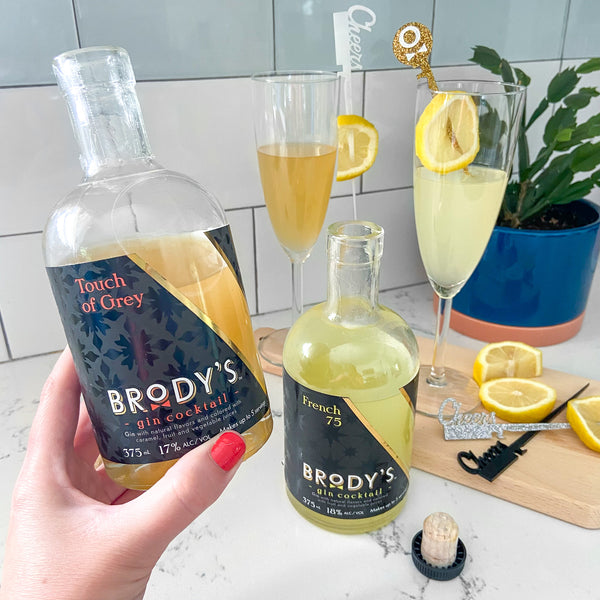 Brody's ready-to-drink gin cocktails styled with Swizzly Sticks from The Pursuit of Cocktails