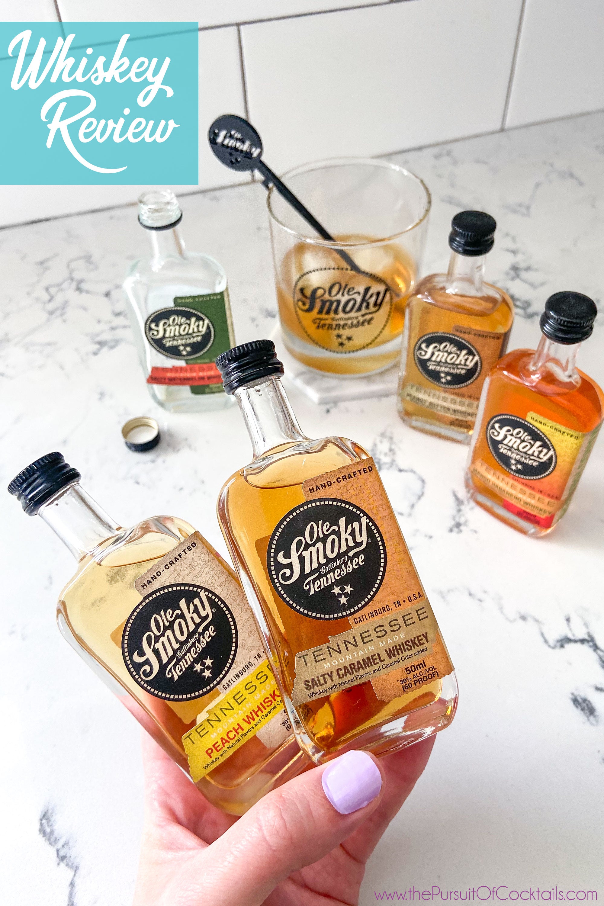 Review of Ole Smoky Whiskey mini bottles in Salted Carmel, Peanut Butter, Mango Habanero, Peach, and Salted Watermelon